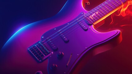 Fototapeta premium Electric guitar, neon light, flames, music, background, concert