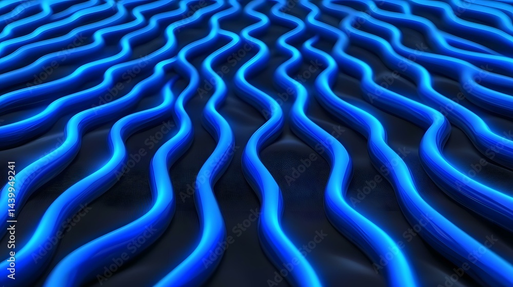 Aufkleber the image contains a repeating pattern of wavy, bright blue, glossy lines on a dark background.