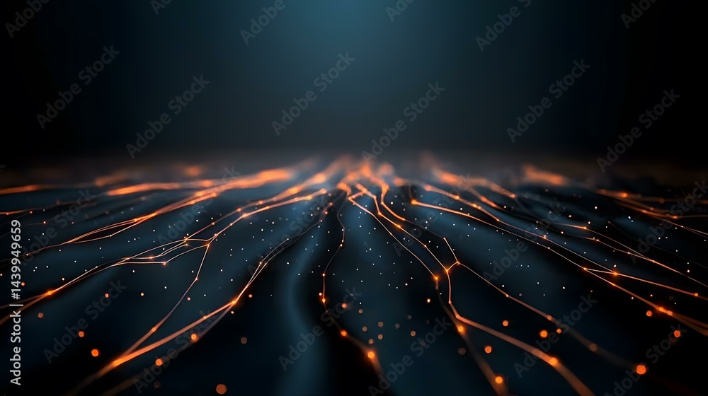 Poster the image shows a dark, abstract background with glowing orange lines forming a network across a rip