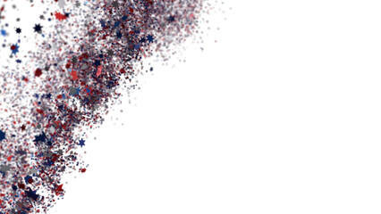 Festive background with confetti in the shape of stars in the color of the American flag. US independence day.