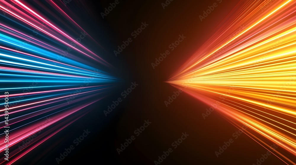 Poster the image contains abstract light streaks, converging from opposite sides of the frame towards the c