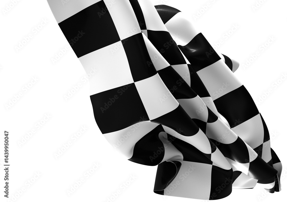 Poster the checkered flag waves in the wind signaling the end of a race
