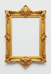 Elaborate gilded frame casting shadows on a plain wall, ready for artwork or photography display with its elegant design