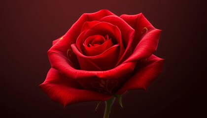 Detailed Red Rose in Full Bloom with Water Droplets on Gradient Dark Background Perfect for Romantic Decoration
