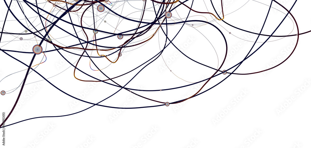Poster Big data visualization. Network connection structure with chaotic distribution of points and lines. 3D rendering.