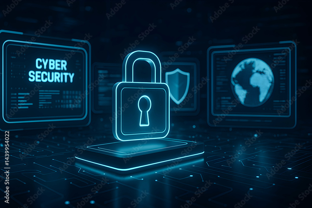 Poster digital lock symbolizing cyber security concepts.
