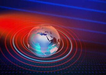 Graphical earth globe with wave line background