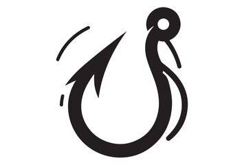 fishing hook logo silhouette vector, fishing hook logo icon silhouette, a silhouette vector simple fishing hook logo, fishing hook logo icon on black and white vector silhouette on white background 