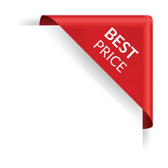 Corner or ribbons icon. Product red banner, price shopping tag. Promotion sale badge, special offer sticker. Discount and price offer concept. Vector sticker template
