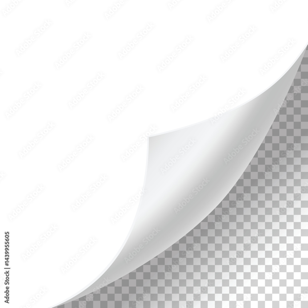 Poster curled paper corner. curve page corner, page edge curl and bent paper sheet with realistic shadow. p