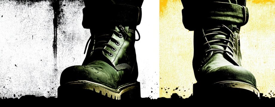 International Day of Forests Celebrated with Artistic Double Exposure of Work Boots on Evolving Backgrounds