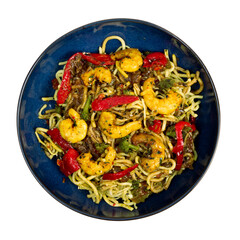 assiette de PAD Thaï, vue de dessus, fond blanc, photographie studio