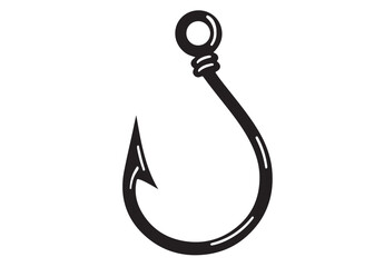 fishing hook logo silhouette vector, fishing hook logo icon silhouette, a silhouette vector simple fishing hook logo, fishing hook logo icon on black and white vector silhouette on white background 