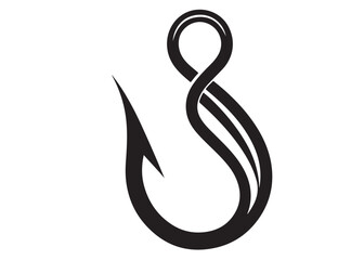 Obraz premium fishing hook logo silhouette vector, fishing hook logo icon silhouette, a silhouette vector simple fishing hook logo, fishing hook logo icon on black and white vector silhouette on white background 