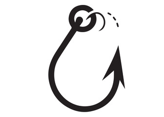 fishing hook logo silhouette vector, fishing hook logo icon silhouette, a silhouette vector simple fishing hook logo, fishing hook logo icon on black and white vector silhouette on white background 