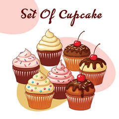 vector illustration of cupcakes with cream