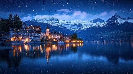 Fototapeta premium Nightfall in the Swiss Alps