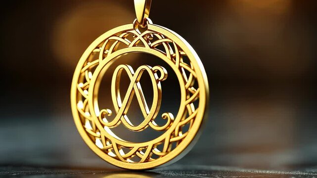 A metal pendant with a monogram or meaningful symbol, created using 3D-printed jewelry methods.