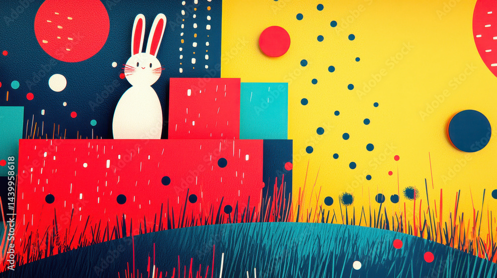 Poster a dynamic rabbit illustration stands out against a vibrant, colorful backdrop, creating a visually s