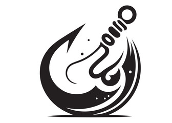 fishing hook logo silhouette vector, fishing hook logo icon silhouette, a silhouette vector simple fishing hook logo, fishing hook logo icon on black and white vector silhouette on white background 