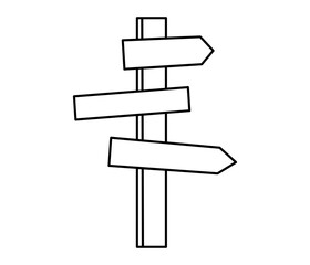Hand drawn cute outline illustration signpost. Flat vector road direction choice line art doodle. Business plan icon. Navigation guide. Way or strategy decision. Searching for opportunity. Isolated.