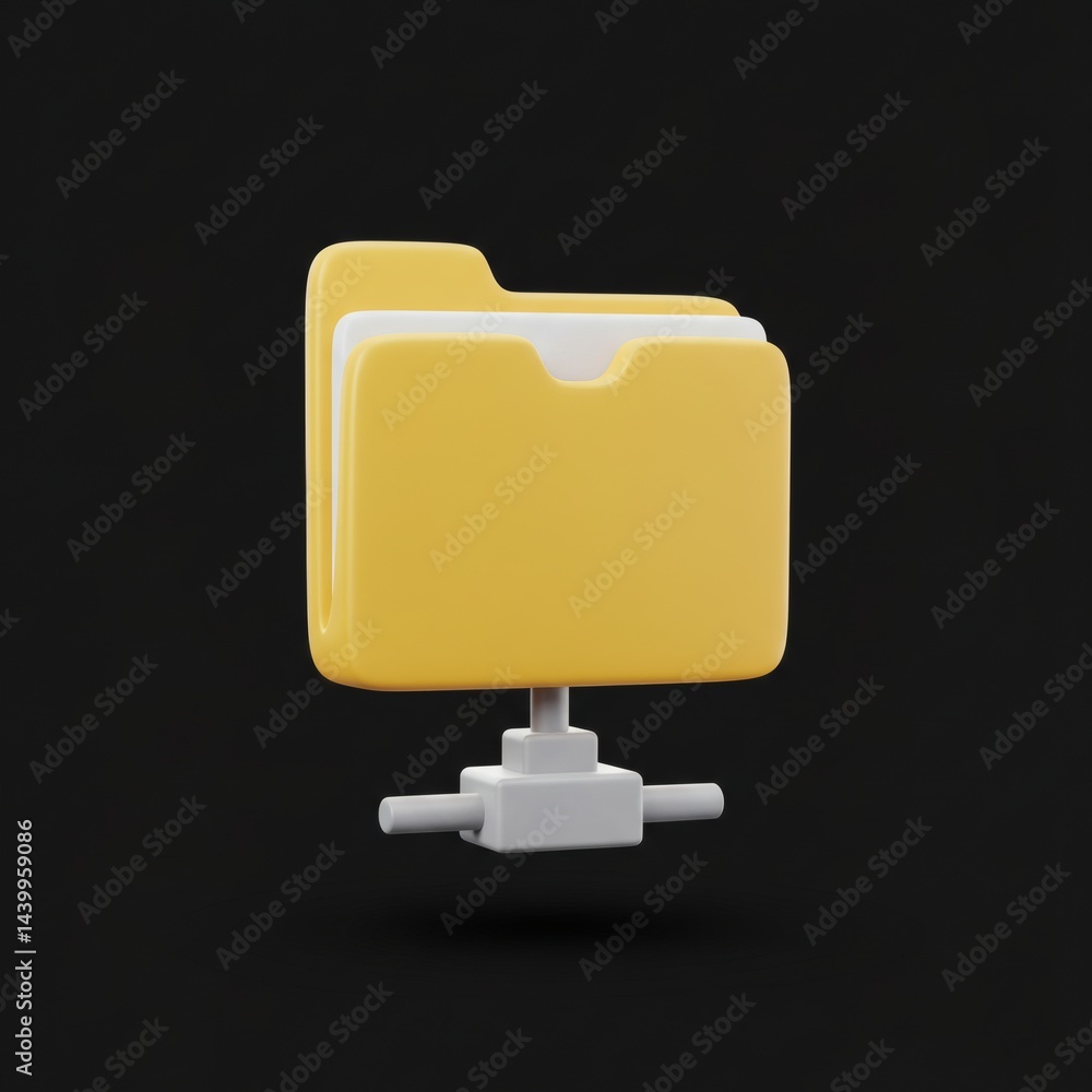 Poster stylized depiction of a folder icon symbolizing data management and network connectivity