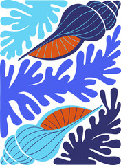 Seashells and Seaweed Forms Backround