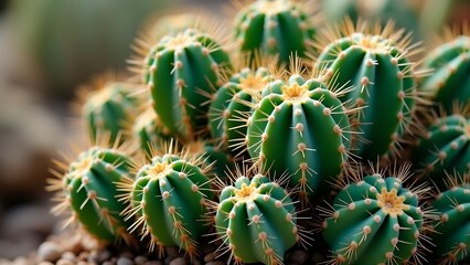 Obraz premium an image of a close up of a cactus plant with many needles, there is a small cactus plant with many small green leaves