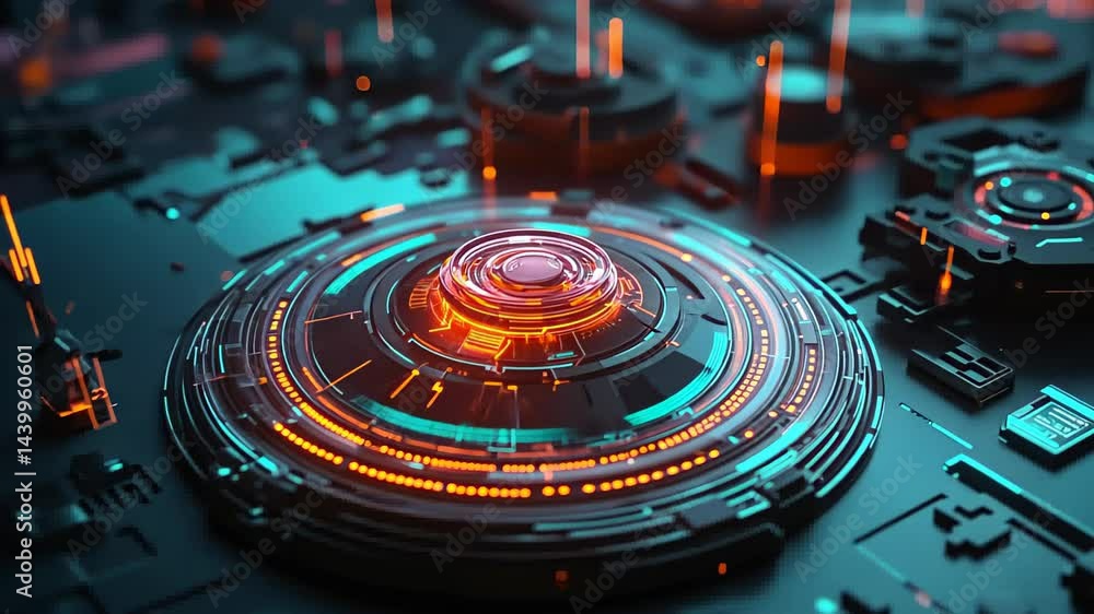 Aufkleber futuristic digital landscape illuminated by glowing circuits and vibrant neon patterns at dusk gener