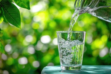 Refreshing water poured into glass