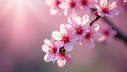 Obraz premium Delicate pink sakura blossoms, soft petals, gentle branches , graphic, celebration