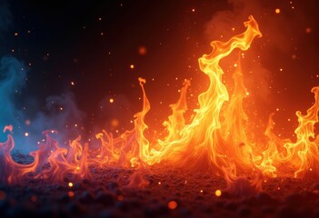 Fototapeta premium vibrant flames dancing dark background fiery glow bright colors warmth emotion energy, heat, light, ember, brightness, smoke, red, yellow, orange