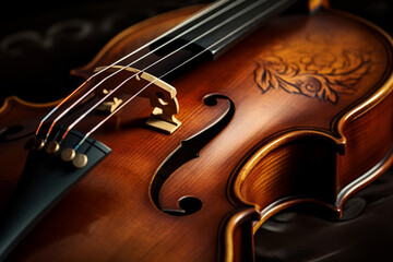 close up of classic brown violin with copy space