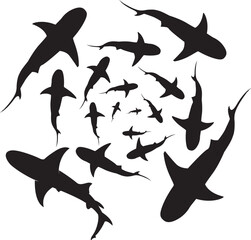 Circle of Sharks, Group of Shark, Shark Silhouette