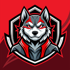 Obraz premium Fierce Red-Eyed Wolf Mascot Logo Design