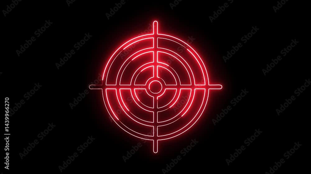 Poster red neon target reticle on black background animation element