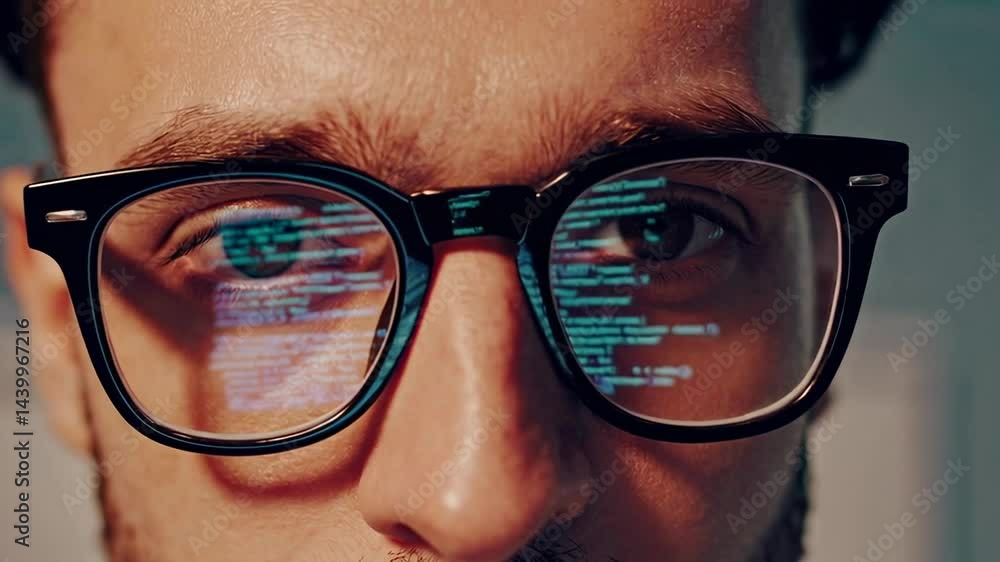 Aufkleber Programmer's glasses reflecting intricate program code, highlighting concentrated work and technological expertise in software development environment