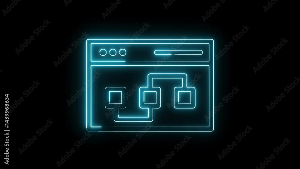 Aufkleber abstract neon web application structure diagram glowing on black background
