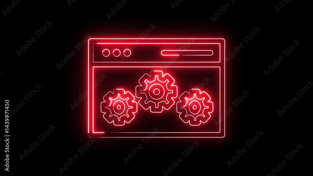 Poster neon web browser with gears in red on black background