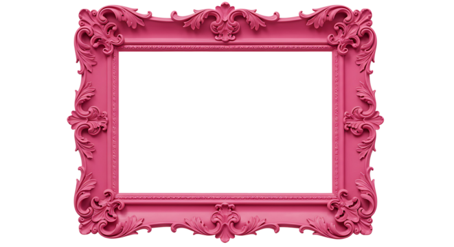 Beautiful decorative pink ornate frame with lush scrolling corner detail design, the perfect decorative element or template for image insertion and picture display