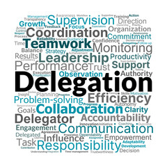 Delegation Word Cloud. Key Concepts for Effective Leadership and Team Management