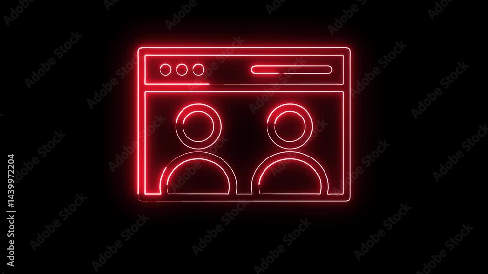 Poster neon team meeting interface animation red glowing screen displaying teamwork communication concept t