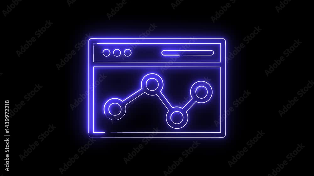 Poster neon data analytics chart interface with glowing blue lines on black background for business and fin