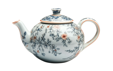 A Fine Chinese Porcelain Teapot with Soft Floral Patterns Reflecting Traditional Aesthetics Isolated on transparent background.