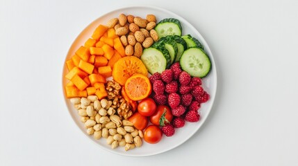 Healthy snack plate; colorful fruits, nuts
