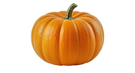 Whole Small Pumpkin Stem Attached Isolated Transparent Background PNG Rich Orange Clean Texture Detail