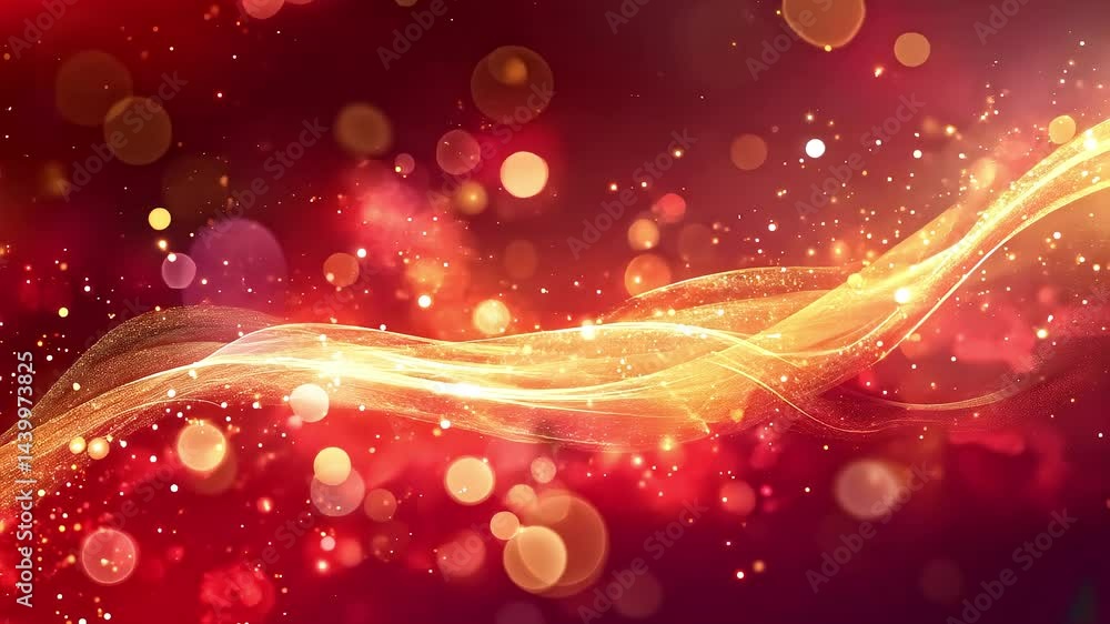 Poster red and golden bokeh wave light effect background