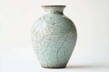 A light teal ceramic vase with a crackle glaze, showcasing artisan craftsmanship and unique texture.