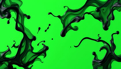 Black Ink Splash Isolated on Green Screen Background for Melancholic Music Vfx Element Production Fantasy Studio Background