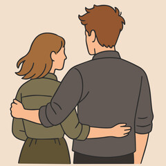 Back View of a Couple Hugging - Flat Vector Illustration